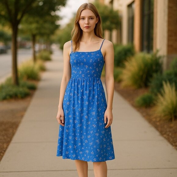 Adorable SO Blue Pink Sundress Size XXL Smocked Bodice Beach Resort Style - Picture 1 of 8